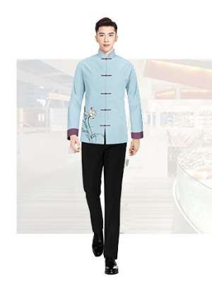 中山風刺繡工服男士春秋季酒店